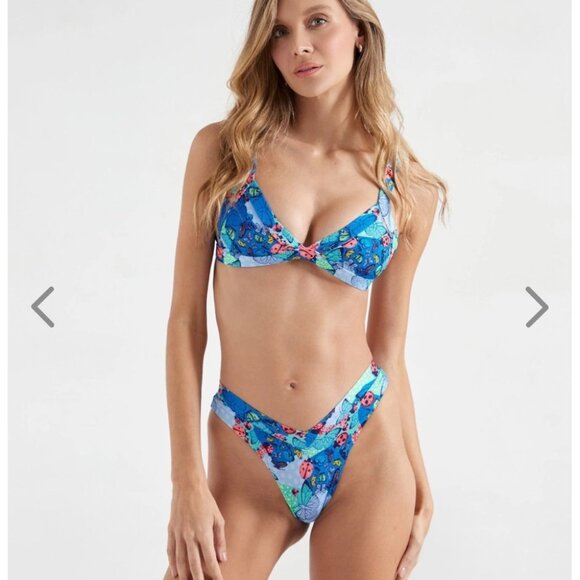 NWT OneOne Swimwear Bikini Set Flutter Fancy Blue Print Ladybugs Kameron Jesse - Picture 2 of 6